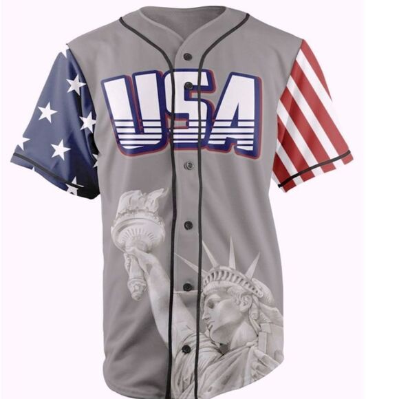 Greater Half Custom Baseball Jersey Button Down USA Grey America #1 Size Medium - Picture 4 of 17